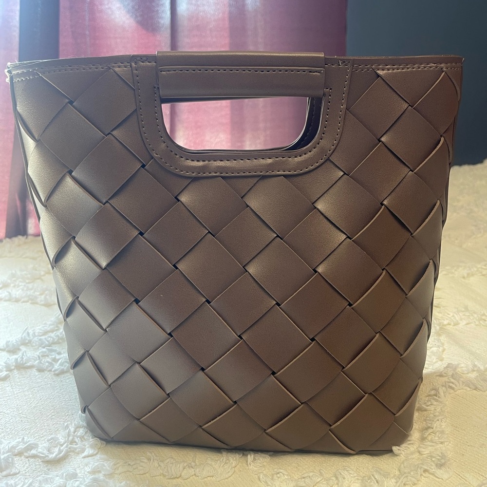 Melie Bianco Taupe/Brown Woven Top Handle Bag
